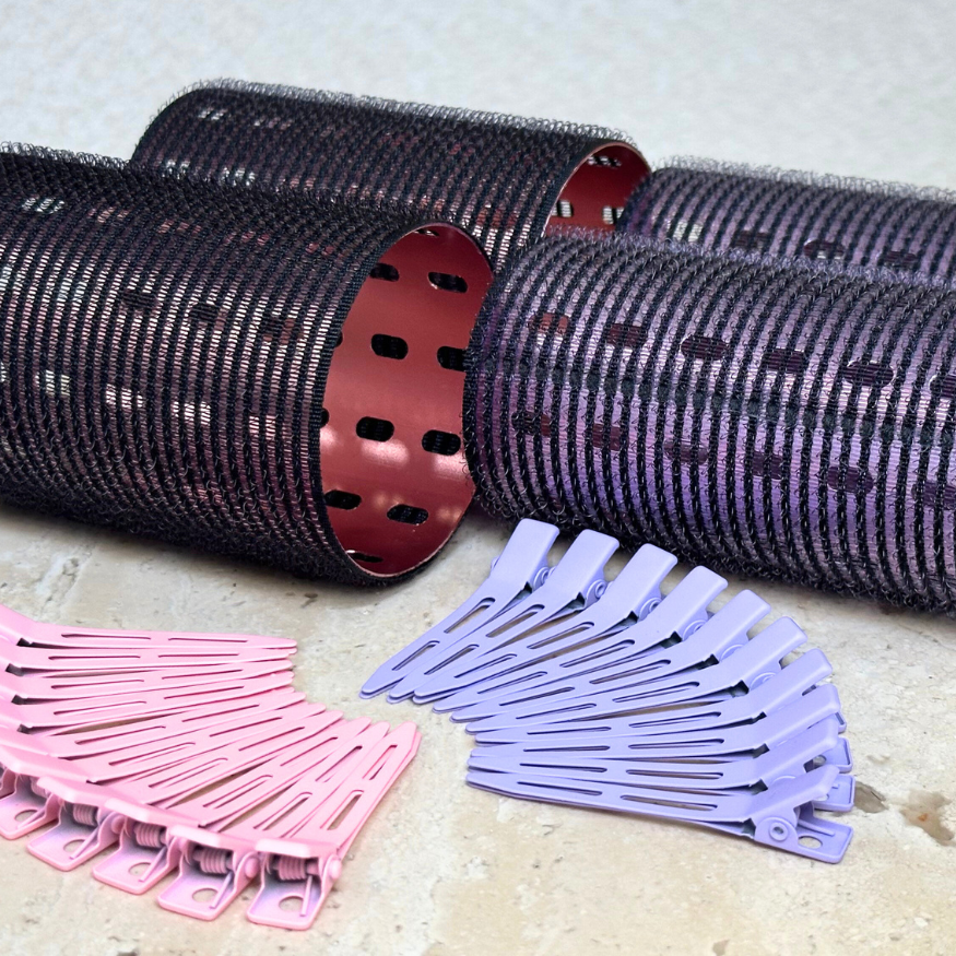 Rouleaux à brushing et pinces de maintien - Avec trousse de transport